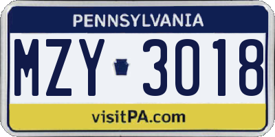 PA license plate MZY3018