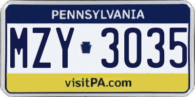 PA license plate MZY3035