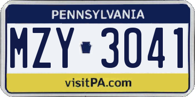 PA license plate MZY3041