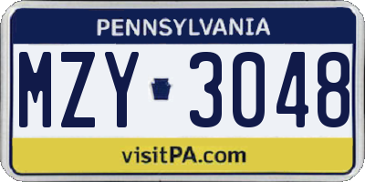 PA license plate MZY3048