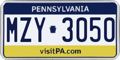 PA license plate MZY3050