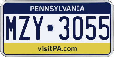 PA license plate MZY3055