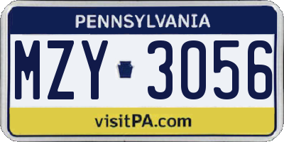 PA license plate MZY3056