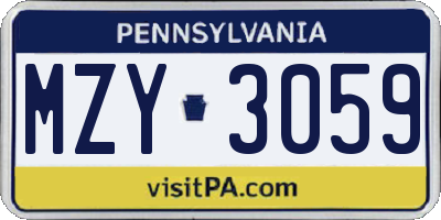 PA license plate MZY3059