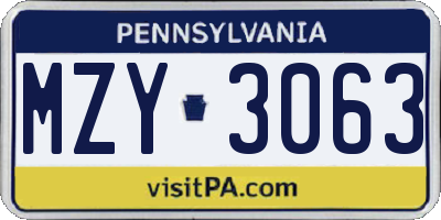 PA license plate MZY3063
