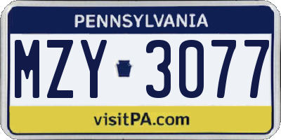 PA license plate MZY3077
