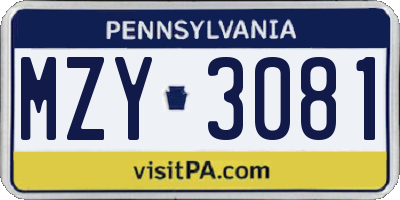 PA license plate MZY3081