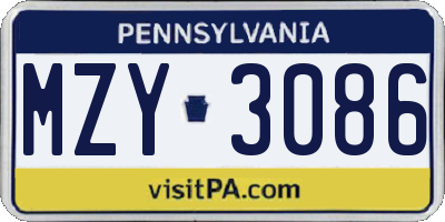 PA license plate MZY3086