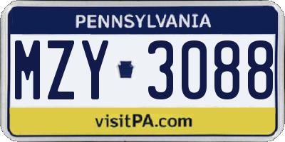 PA license plate MZY3088