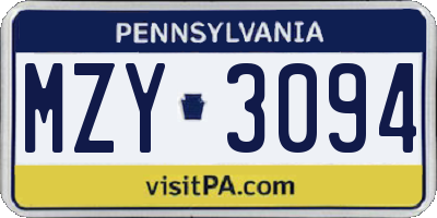 PA license plate MZY3094