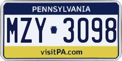 PA license plate MZY3098