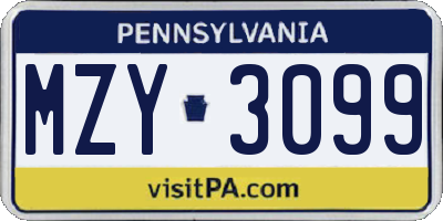 PA license plate MZY3099