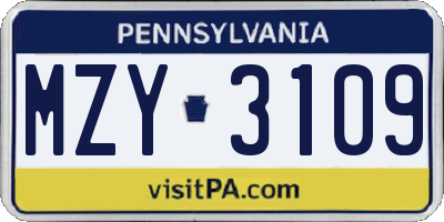 PA license plate MZY3109