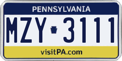 PA license plate MZY3111