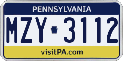 PA license plate MZY3112