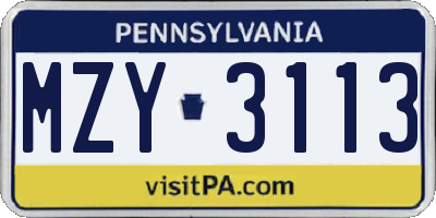PA license plate MZY3113