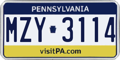 PA license plate MZY3114