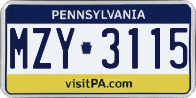 PA license plate MZY3115