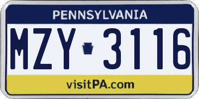 PA license plate MZY3116