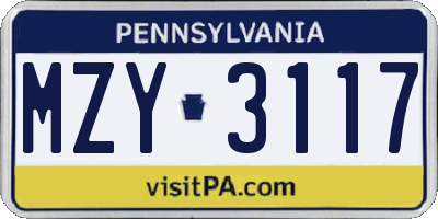 PA license plate MZY3117