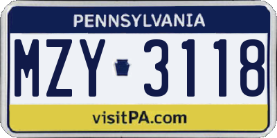 PA license plate MZY3118