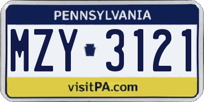 PA license plate MZY3121
