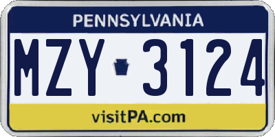 PA license plate MZY3124