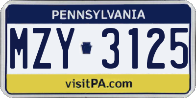 PA license plate MZY3125