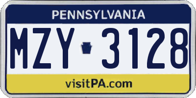 PA license plate MZY3128