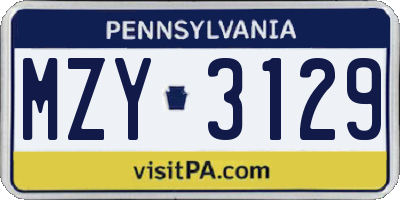 PA license plate MZY3129