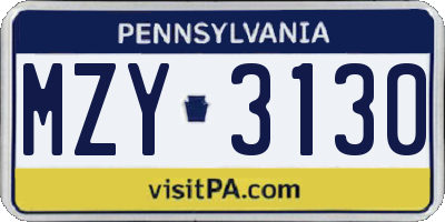 PA license plate MZY3130