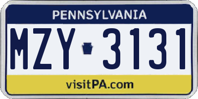 PA license plate MZY3131