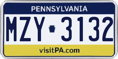 PA license plate MZY3132