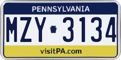 PA license plate MZY3134