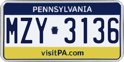 PA license plate MZY3136