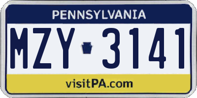 PA license plate MZY3141
