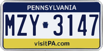 PA license plate MZY3147