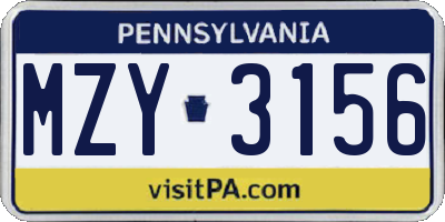 PA license plate MZY3156