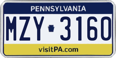 PA license plate MZY3160