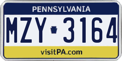 PA license plate MZY3164