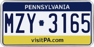 PA license plate MZY3165