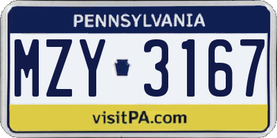 PA license plate MZY3167