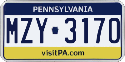 PA license plate MZY3170