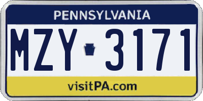 PA license plate MZY3171