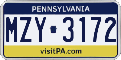 PA license plate MZY3172