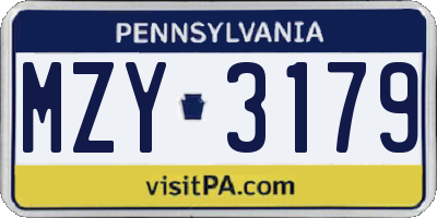 PA license plate MZY3179