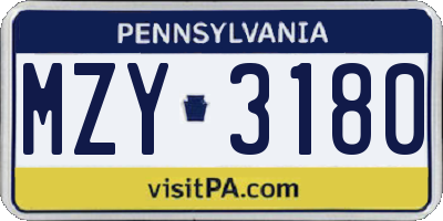 PA license plate MZY3180