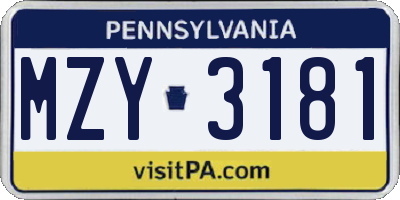 PA license plate MZY3181