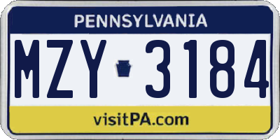 PA license plate MZY3184