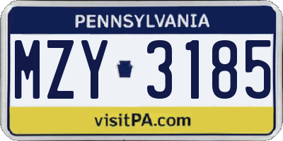 PA license plate MZY3185